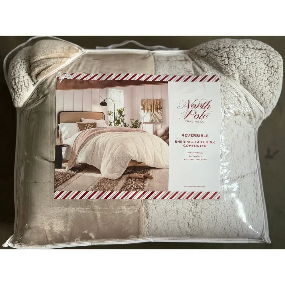 NEW! North Pole Trading Co. Reversible Faux Mink & Sherpa Comforter Twin